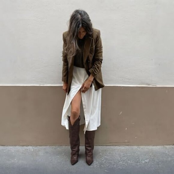 Women's Knee High Boots 3.7 Inch Heel Studded Fold Over Vegan Leather - Picture 5 of 7